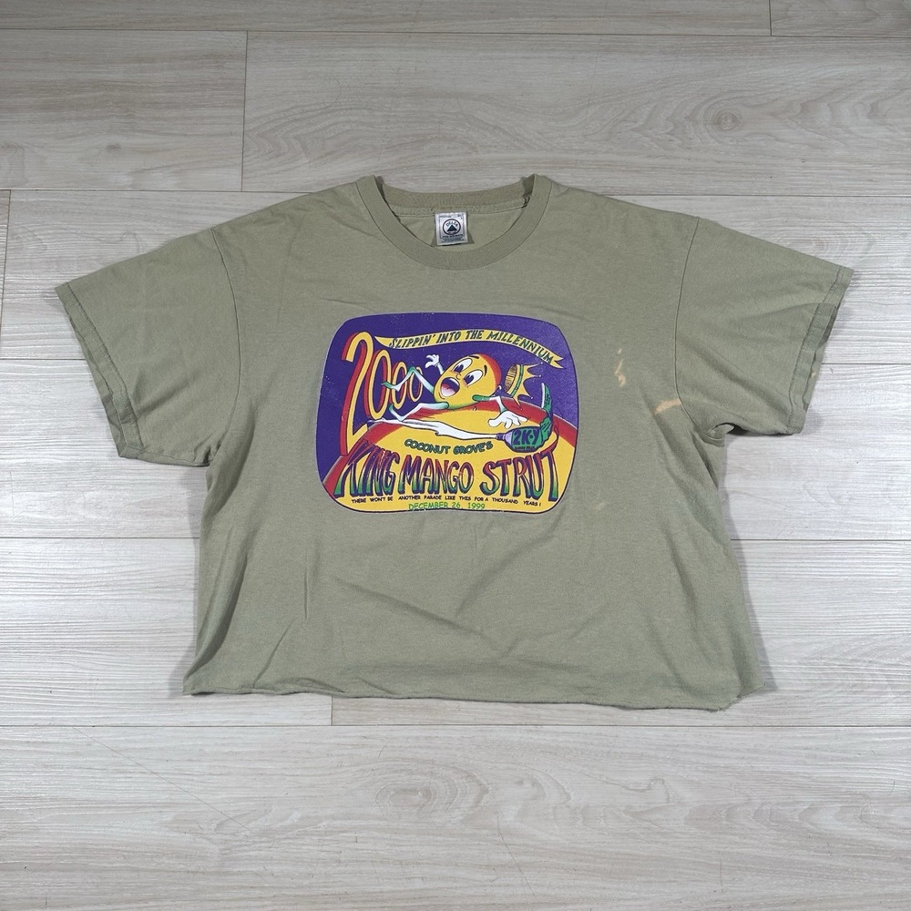 Vintage Y2K Millennium 2000 King Mango Strut Galaxy T Shirt XL Green Cropped